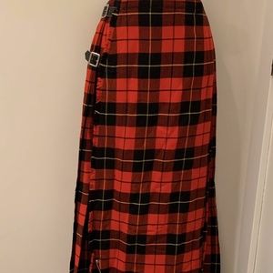 Vintage long red tartan plaid skirt Scotland